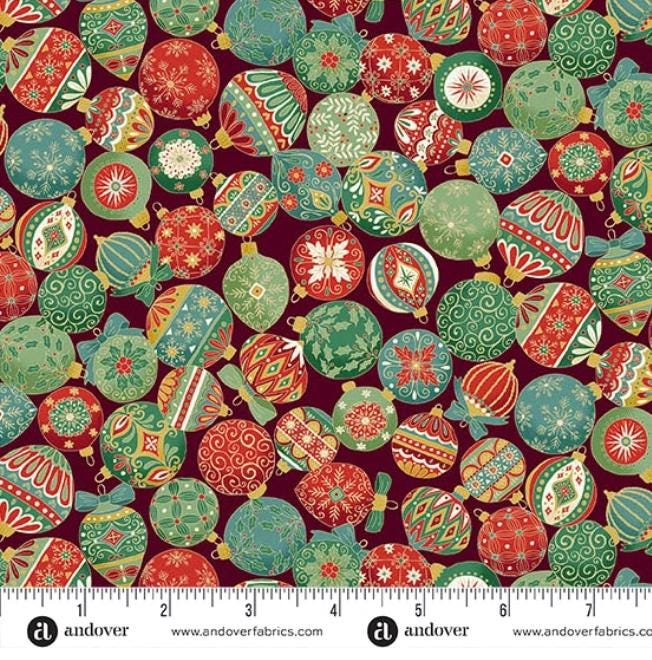 Adorn 2.5" Jelly Roll, Andover 25-ADOR-40, 2.5" Precut Gold Metallic Traditional Christmas Xmas Jelly Roll Fabric Strips, Makower UK