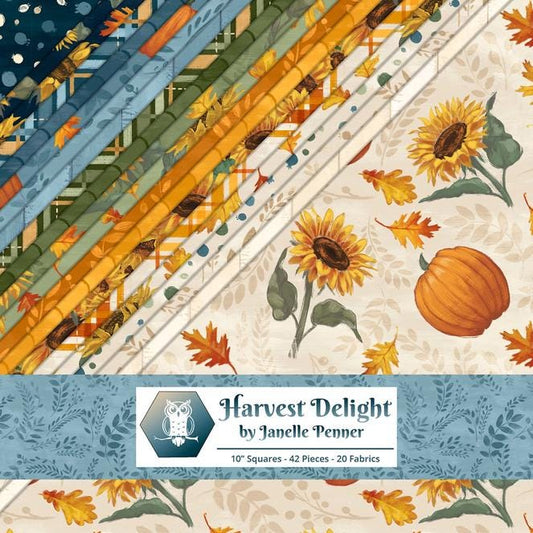 Harvest Delight 10" Squares, White Owl Fabrics HARVESTDELIGHT-10, 10" Precut Autumn Fall Pumpkins Leaves Quilt Fabric Squares