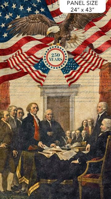 Stonehenge America 250 - Patriotic USA Flag 24" Fabric Panel, Northcott DP28365-12 Beige Multi, USA 250 Anniversary Fabric Panel, QOV Foh