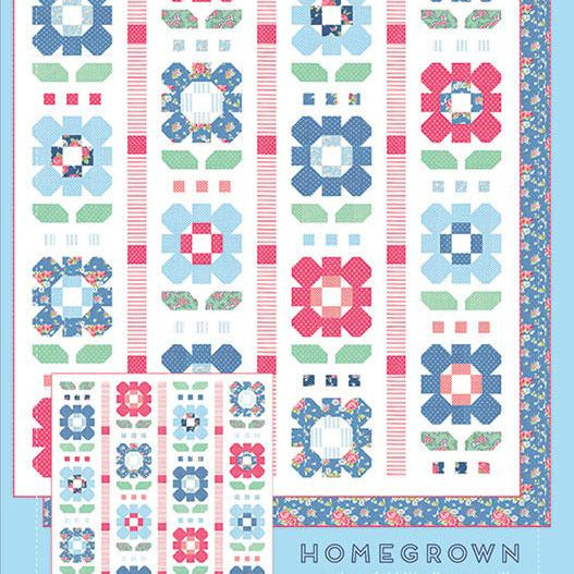 Homegrown Quilt Pattern, Thimble Blossoms TB299, Yardage Friendly Flower Throw Quilt Pattern, Camille Roskelley