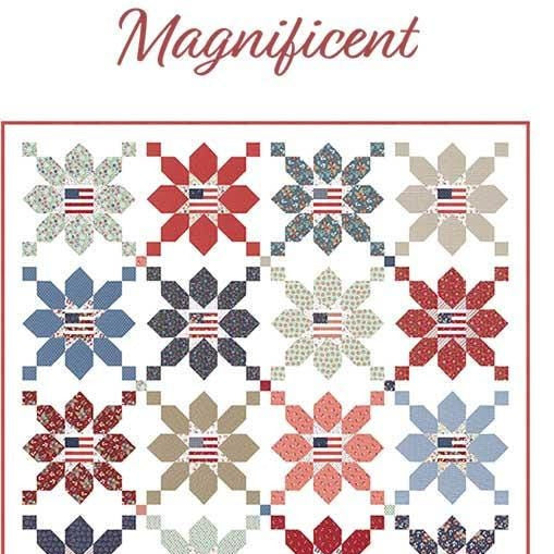Magnificent Quilt Pattern, Chelsi Stratton Designs CSD185, F8 Fat Quarters Eighths Friendly Patriotic Flags Flowers Square Quilt Pattern