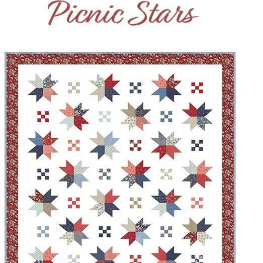 Picnic Stars Quilt Pattern, Chelsi Stratton Designs CSD189, 33 F8 Fat Eighths Friendly Quilt Pattern, Star 9 Patch Throw Bed Quilt Pattern