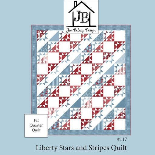 Liberty Stars and Stripes Quilt Pattern, Jen Belnap Design JBD117, Fat Quarter FQ Friendly Split Stars Throw Bed Quilt Pattern