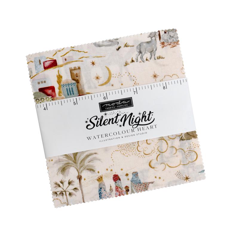 Silent Night 5" Nativity Charm Pack, Moda 40050PP, 5" Precut Traditional Christmas Xmas Fabric Squares, Watercolour Heart