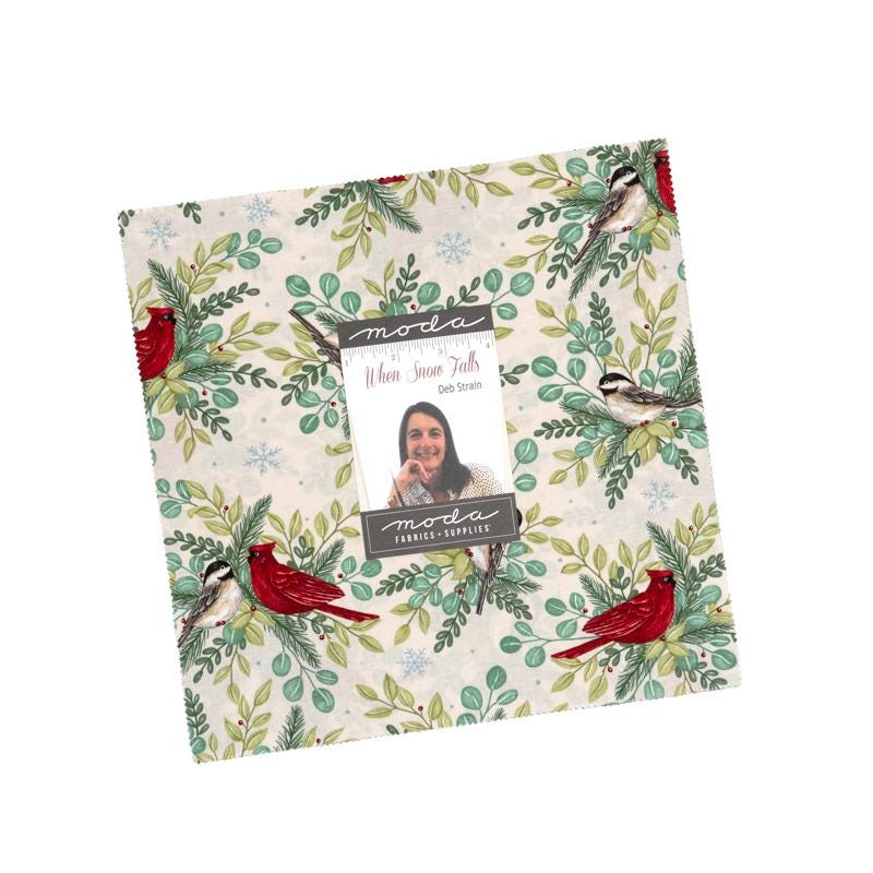 When Snow Falls 10" Layer Cake, Moda 56170LC, 10" Precut Traditional Christmas Layer Cake Fabric Squares, Deb Strain