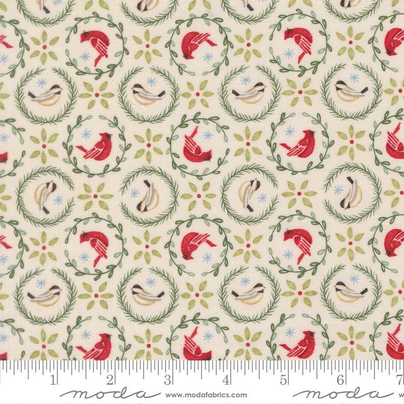 When Snow Falls 5" Charm Pack, Moda 56170PP, 5" Precut Whimsical Cardinals Chickadees Christmas Fabric Squares, Deb Strain