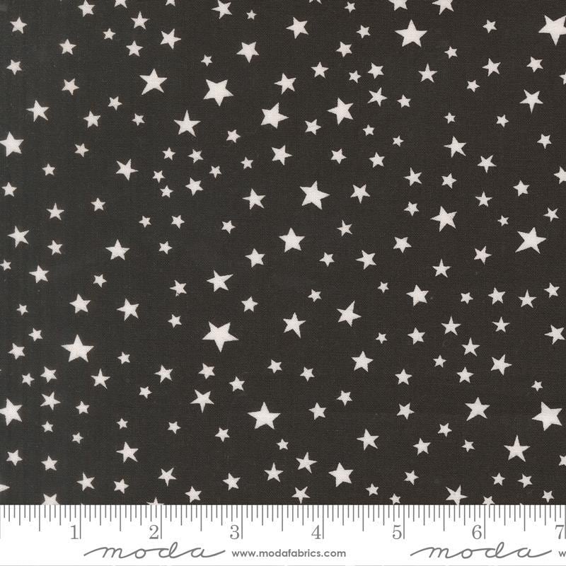 Purrs and Boos - White Stars on Black Blender Fabric, Moda 39066 16 Black Cat, Black Halloween Blender Background Fabric, By the Yard