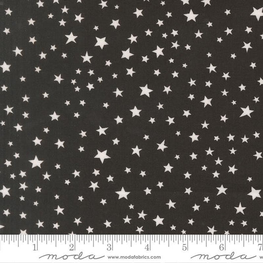 Purrs and Boos - White Stars on Black Blender Fabric, Moda 39066 16 Black Cat, Black Halloween Blender Background Fabric, By the Yard