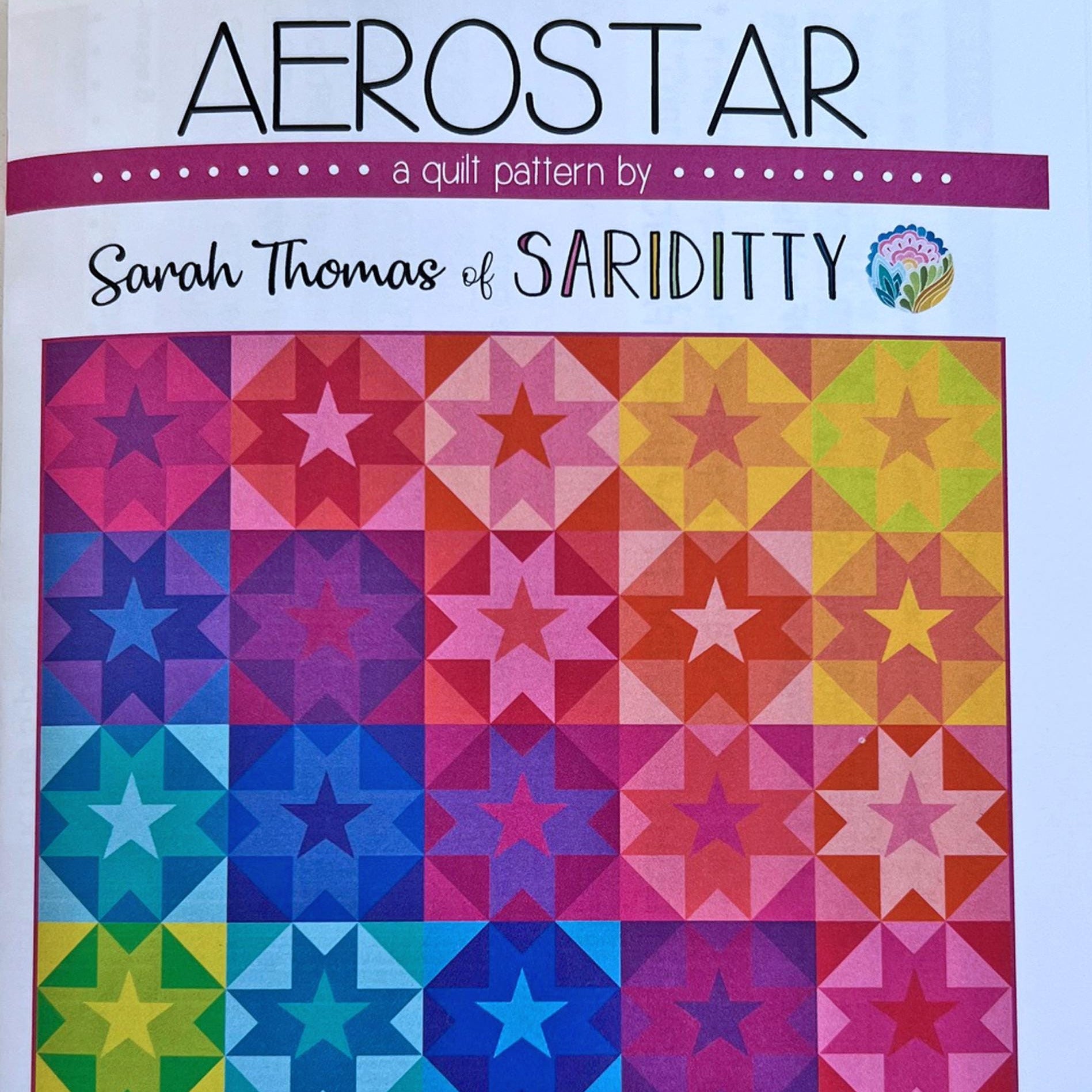 Aerostar Quilt Pattern, Sariditty SD028, Fat Quarter FQ Friendly Stars in Stars Square Throw Quilt Pattern, FPP Applique Quilt, Sarah Thomas