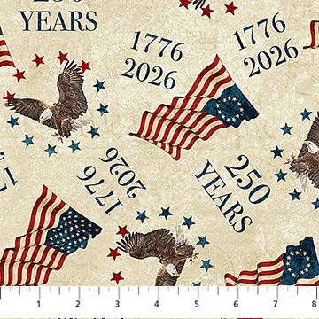 Stonehenge America 250th - 1776 to 2026 Flags Bald Eagles Fabric, Northcott DP28370-12, USA Patriotic Flags Eagle Cotton Fabric