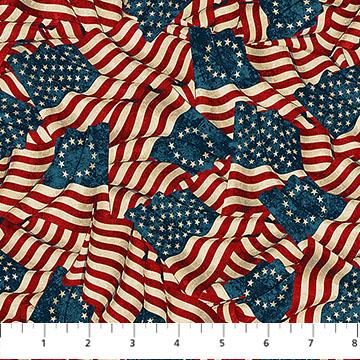 Stonehenge America 250th - 1776 to 2026 USA Packed Flags Fabric, Northcott 28371-12, USA Patriotic Flags Cotton Fabric