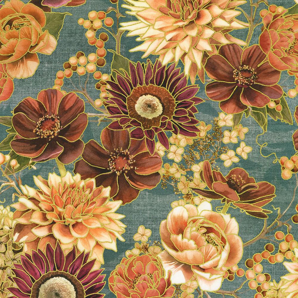 Hello Fall 5" Squares, Robert Kaufman CHS-1392-42, 5" Precut Autumn Fall Floral Fabric Squares, Autumn Floral Charm Pack Fabric