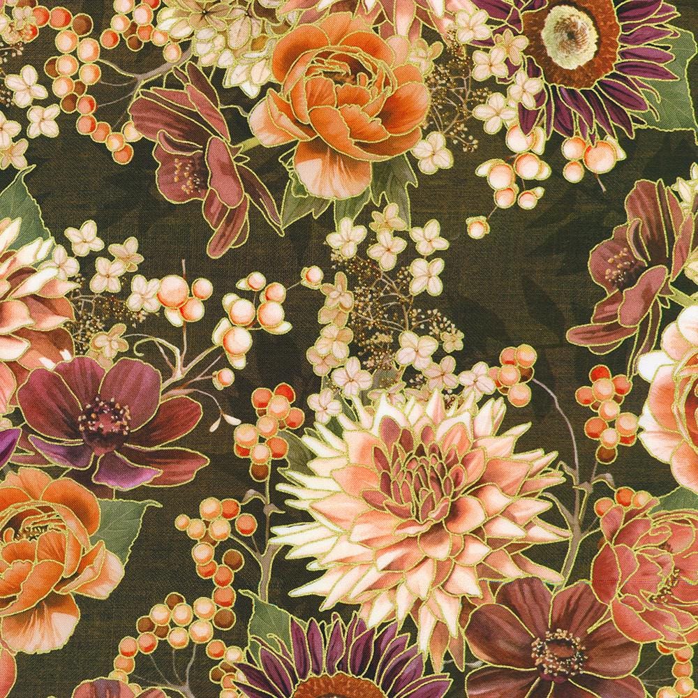 Hello Fall 5" Squares, Robert Kaufman CHS-1392-42, 5" Precut Autumn Fall Floral Fabric Squares, Autumn Floral Charm Pack Fabric