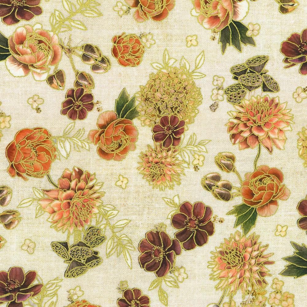 Hello Fall 5" Squares, Robert Kaufman CHS-1392-42, 5" Precut Autumn Fall Floral Fabric Squares, Autumn Floral Charm Pack Fabric