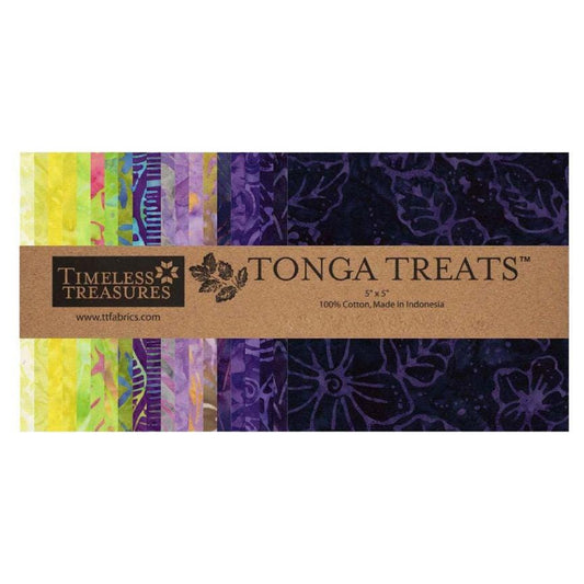 Tonga Lilypad Batik 5" Squares, Timeless Treasures Treat-Mini42 Lilypad, 5" Precut Purple Yellow Green Batik Charm Pack Squares