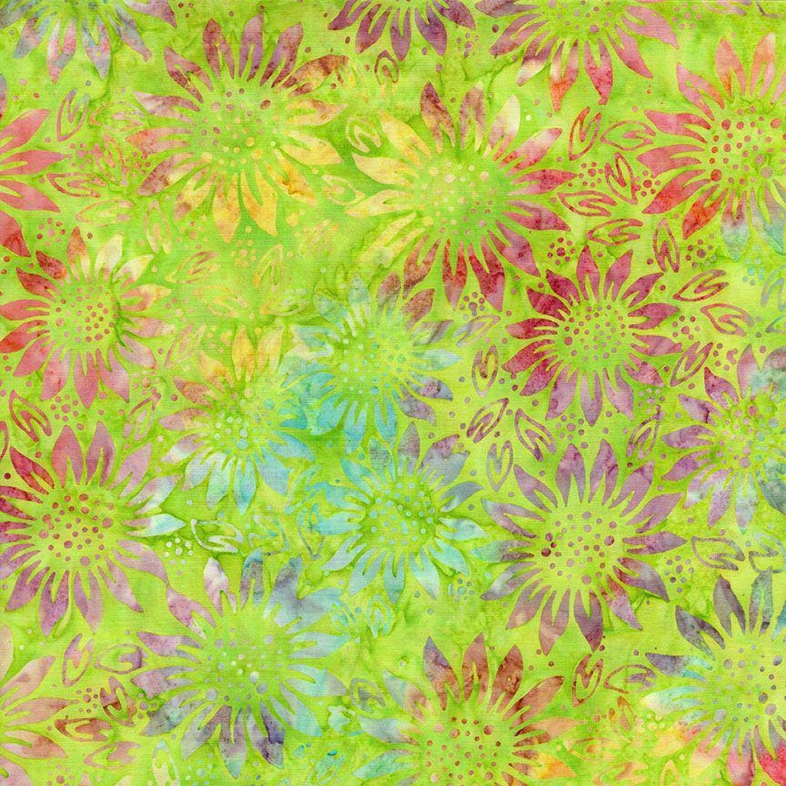 Tonga Lilypad Batik 5" Squares, Timeless Treasures Treat-Mini42 Lilypad, 5" Precut Purple Yellow Green Batik Charm Pack Squares
