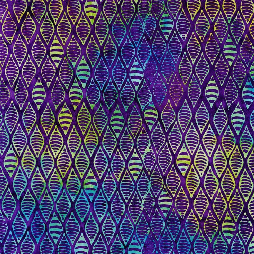 Tonga Lilypad Batik 5" Squares, Timeless Treasures Treat-Mini42 Lilypad, 5" Precut Purple Yellow Green Batik Charm Pack Squares