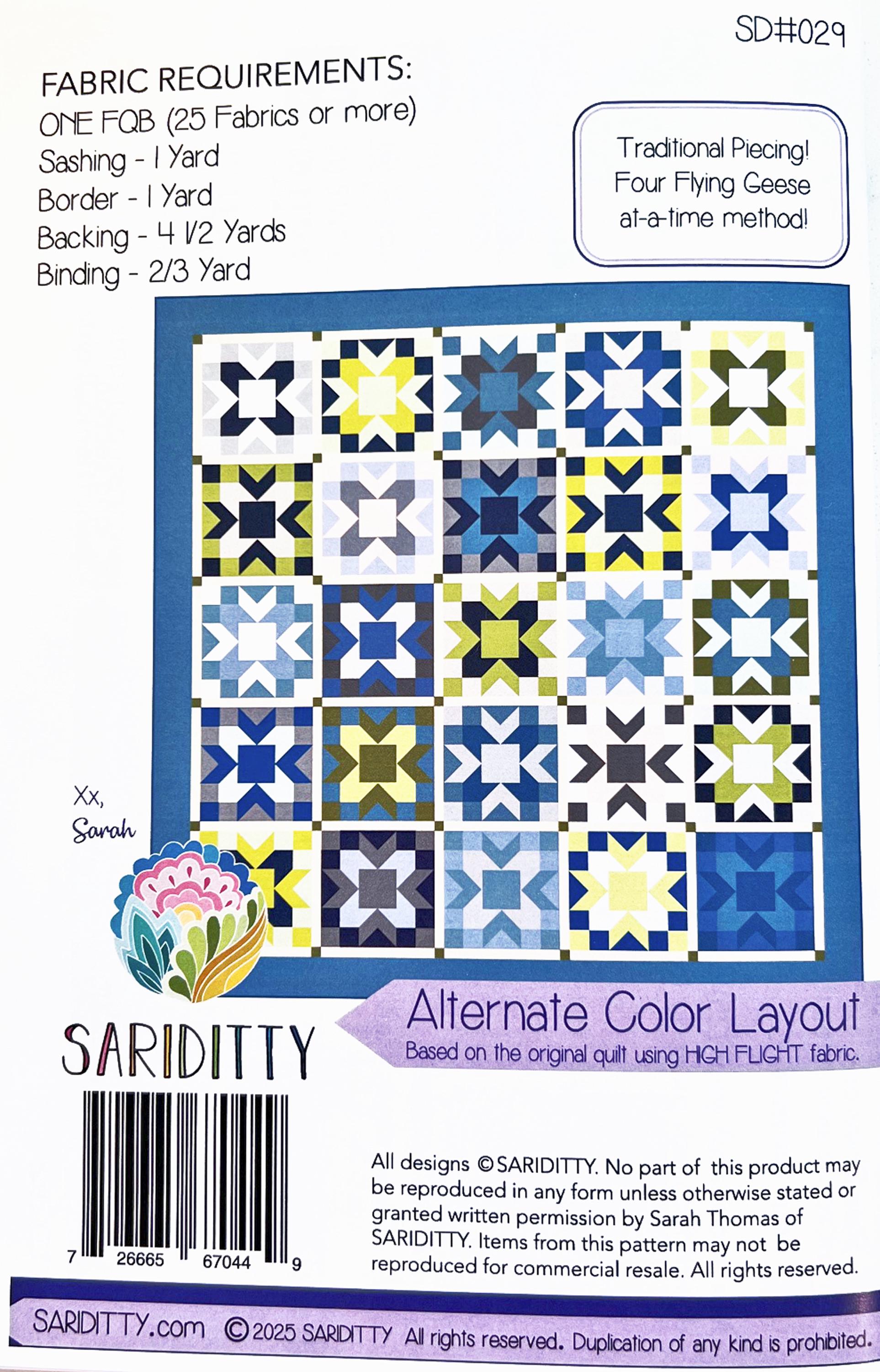 Waypoint Quilt Pattern, Sariditty SD029, Fat Quarter FQ Friendly Stars Square Throw Quilt Pattern, Sarah Thomas