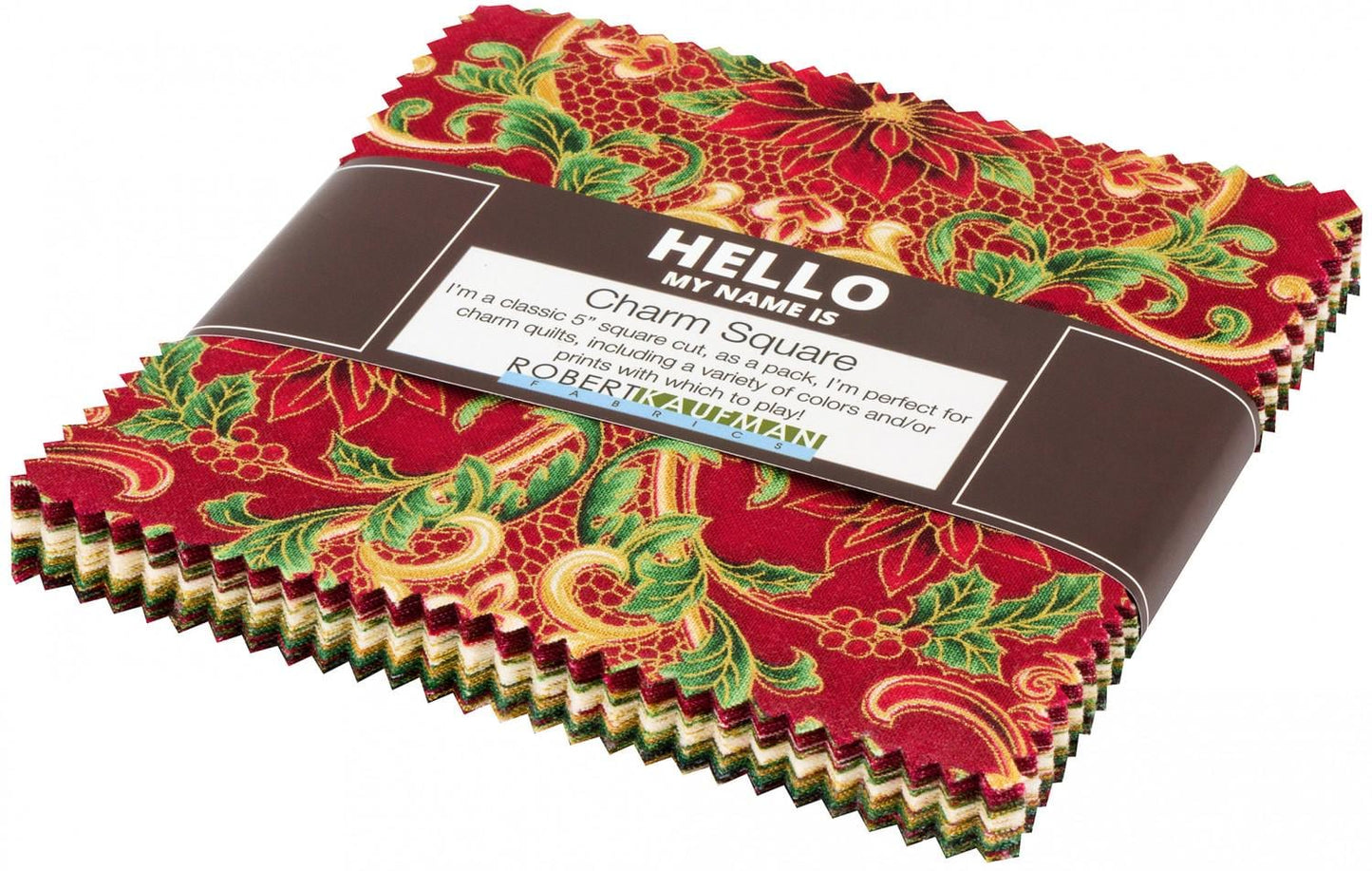 Holiday Flourish 12 5" Charm Squares OOP, Robert Kaufman CHS-785-42, Precut 10" Traditional Xmas Gold Metallic Charm Pack Fabric Squares
