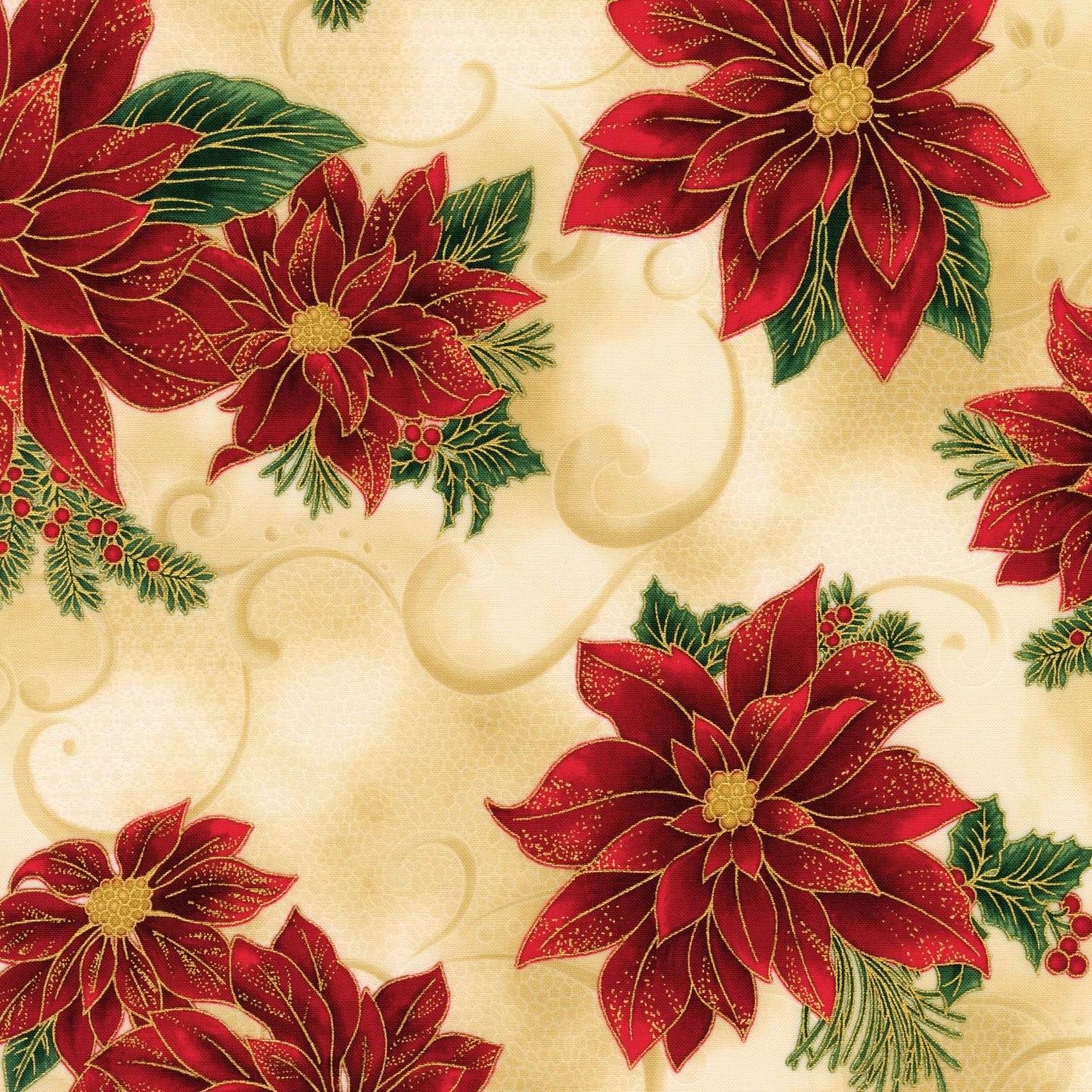 Holiday Flourish 12 5" Charm Squares OOP, Robert Kaufman CHS-785-42, Precut 10" Traditional Xmas Gold Metallic Charm Pack Fabric Squares