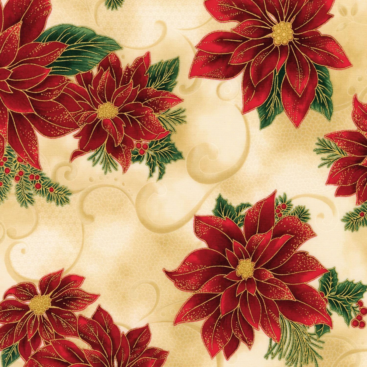 Holiday Flourish 12 5" Charm Squares OOP, Robert Kaufman CHS-785-42, Precut 10" Traditional Xmas Gold Metallic Charm Pack Fabric Squares