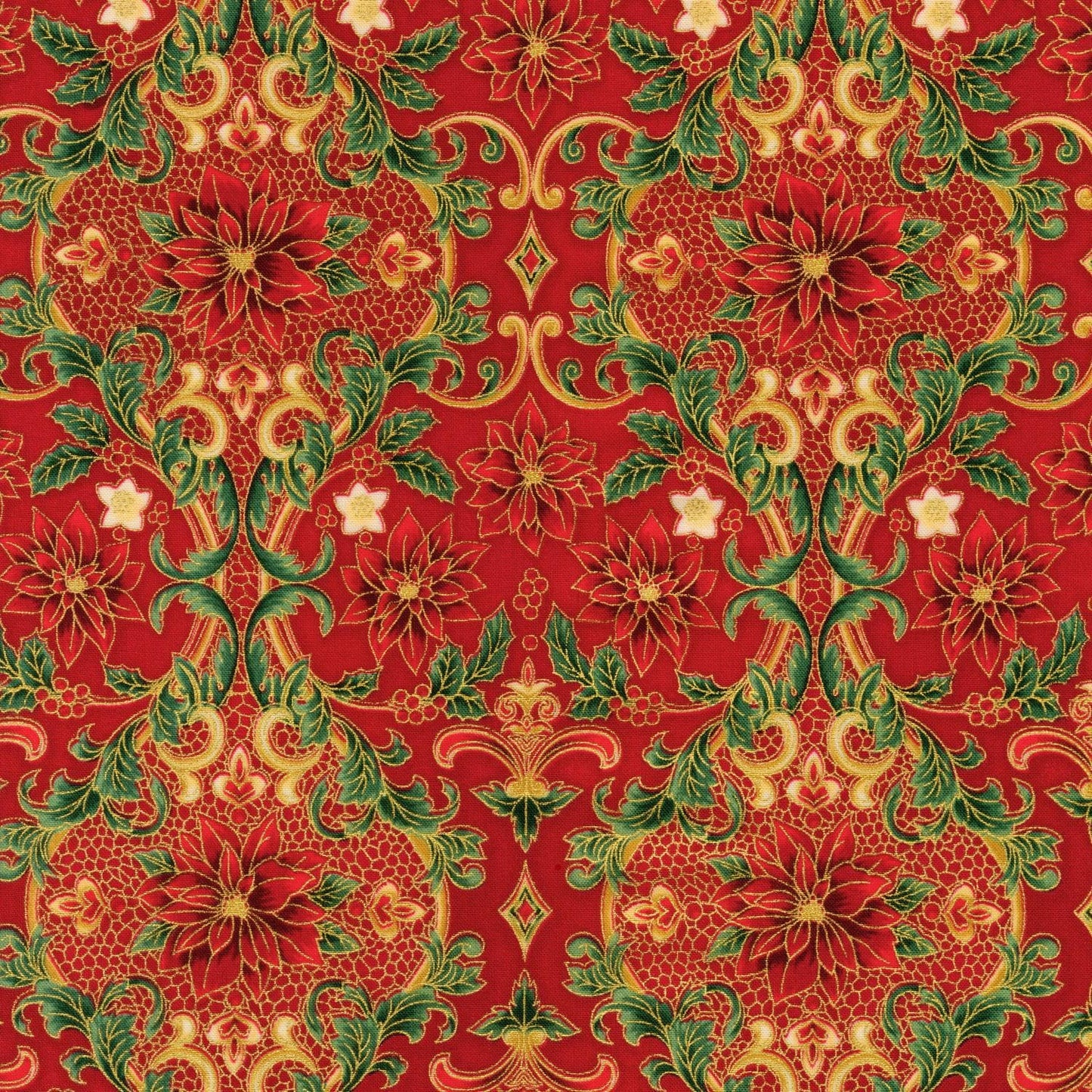 Holiday Flourish 12 5" Charm Squares OOP, Robert Kaufman CHS-785-42, Precut 10" Traditional Xmas Gold Metallic Charm Pack Fabric Squares