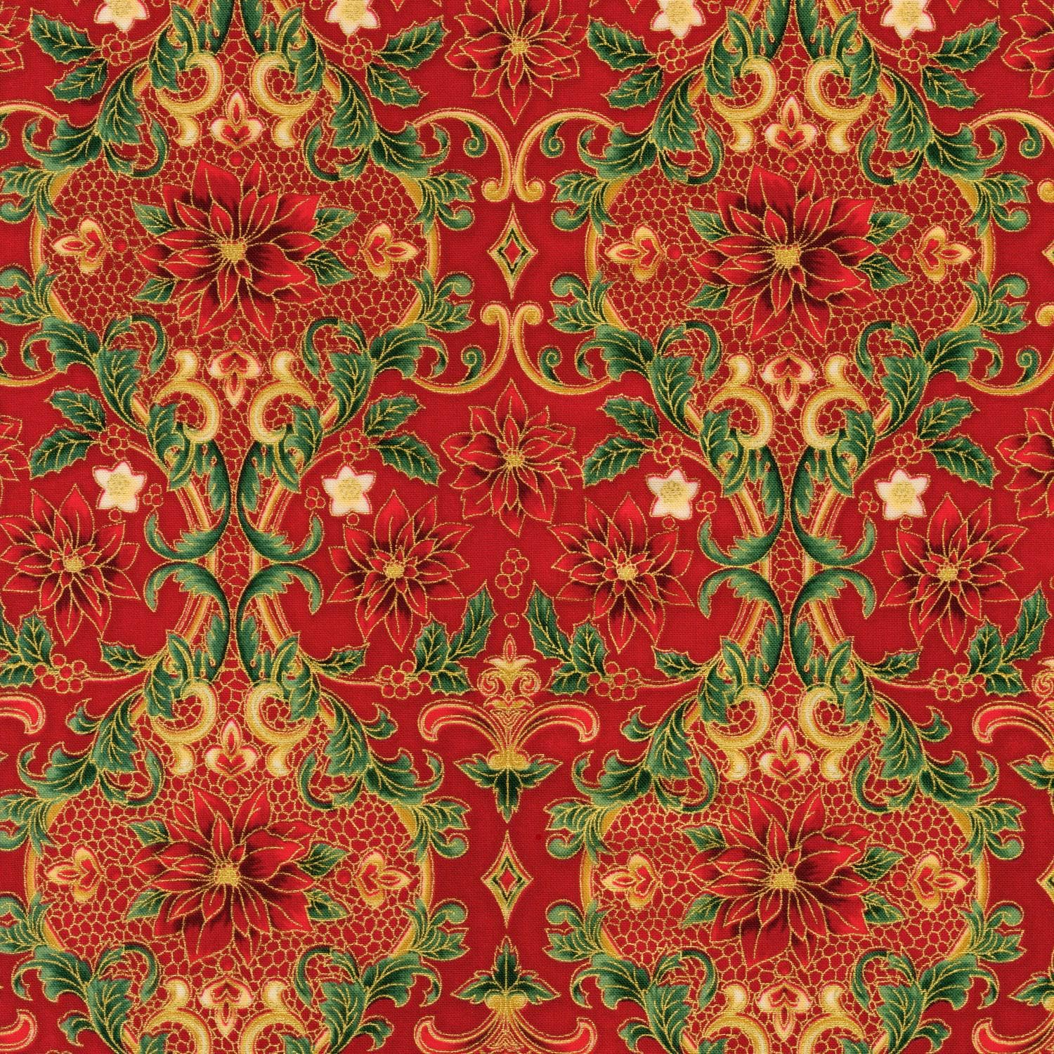 Holiday Flourish 12 5" Charm Squares OOP, Robert Kaufman CHS-785-42, Precut 10" Traditional Xmas Gold Metallic Charm Pack Fabric Squares