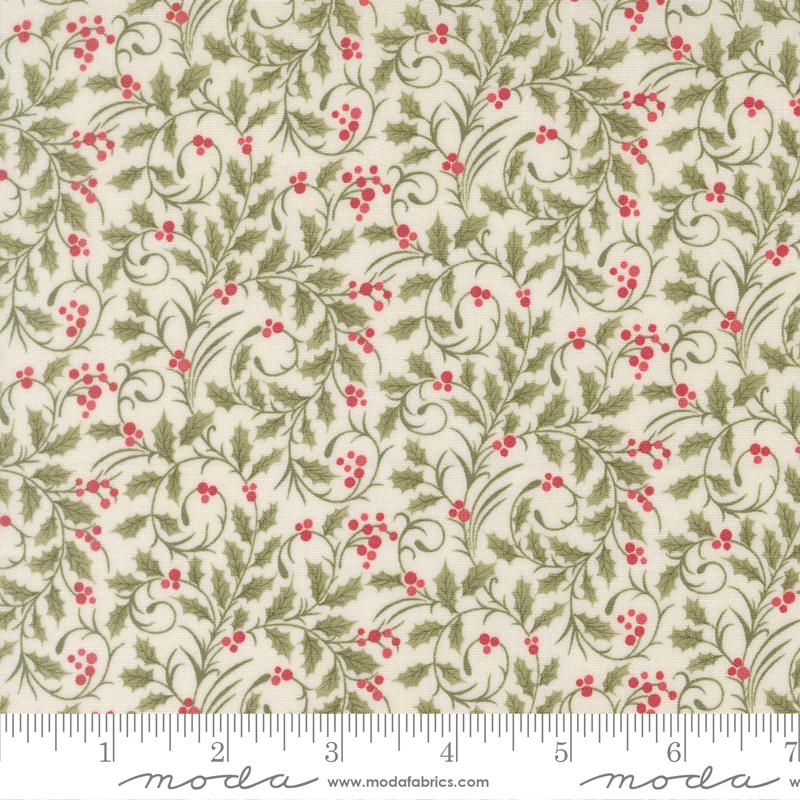 Candlelight Christmas - Holly Berries on Cream Fabric, Moda 44425-11 Cream, Cream Christmas Xmas Cotton Quilt Fabric, 3 Sisters, By the Yard