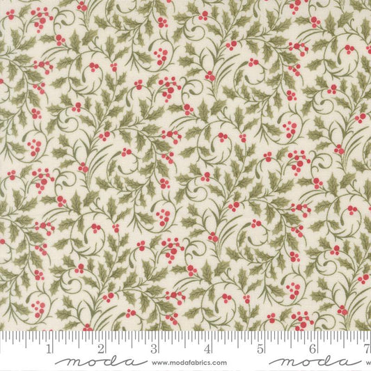 Candlelight Christmas - Holly Berries on Cream Fabric, Moda 44425-11 Cream, Cream Christmas Xmas Cotton Quilt Fabric, 3 Sisters, By the Yard