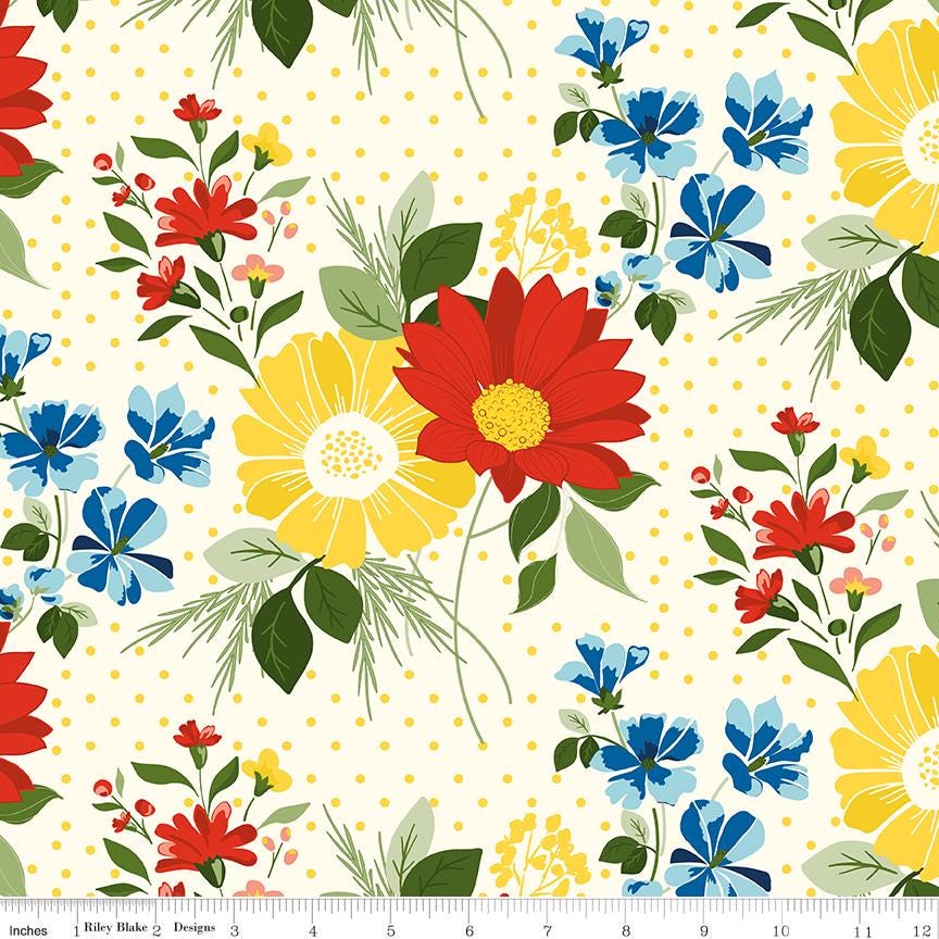 Summer's in Town 5" Stacker, Riley Blake 5-17530-42, 5" Precut Bright Summer Floral Charm Pack Fabric Squares, Sandy Gervais