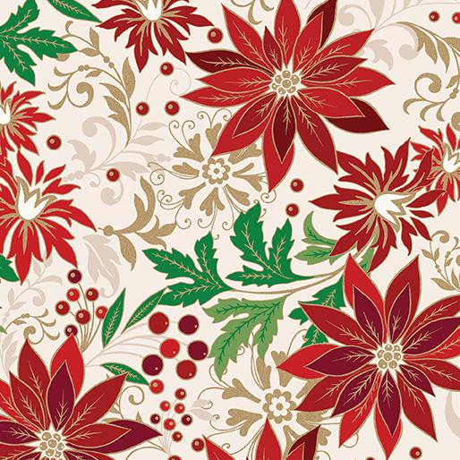 Holiday Nouveau 19 Piece Fat Quarter Bundle, Benartex Kanvas FQHNVPK, Elegant Traditional Christmas Xmas Gold Metallic Fabric Bundle