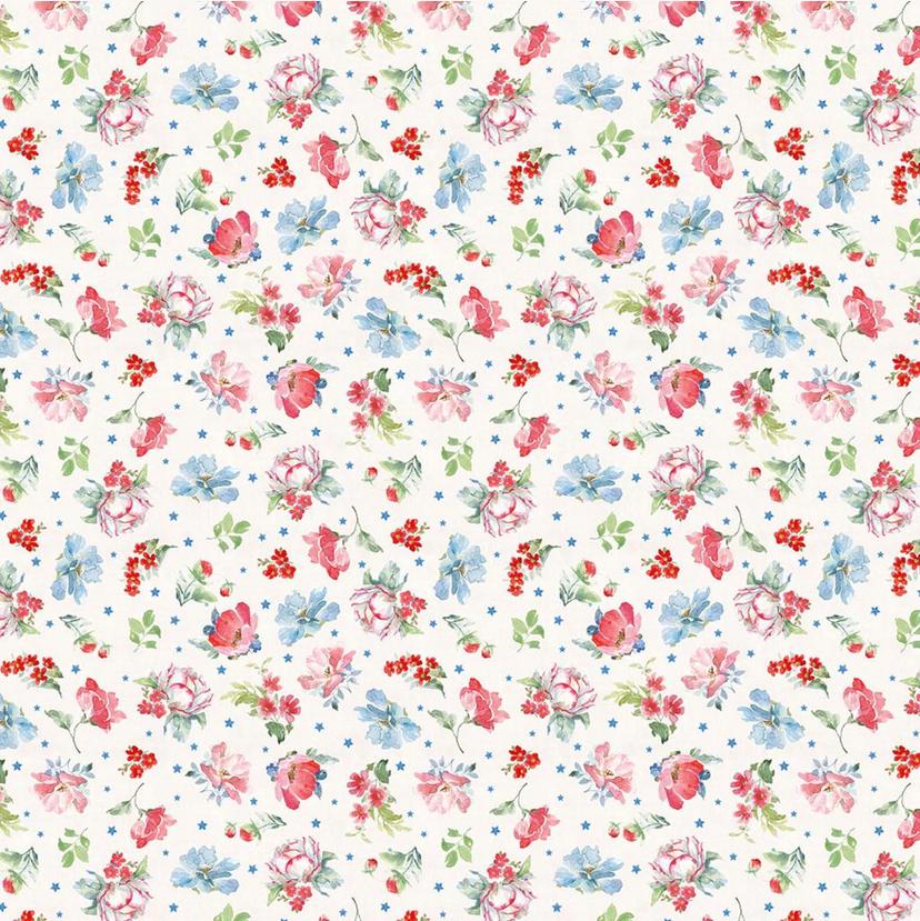 Americana 12 Piece Fat Quarter Bundle, Clothworks FQ0545, Patriotic Floral Fabric Bundle, 18 x 22 Fabric Cuts, Beth Grove