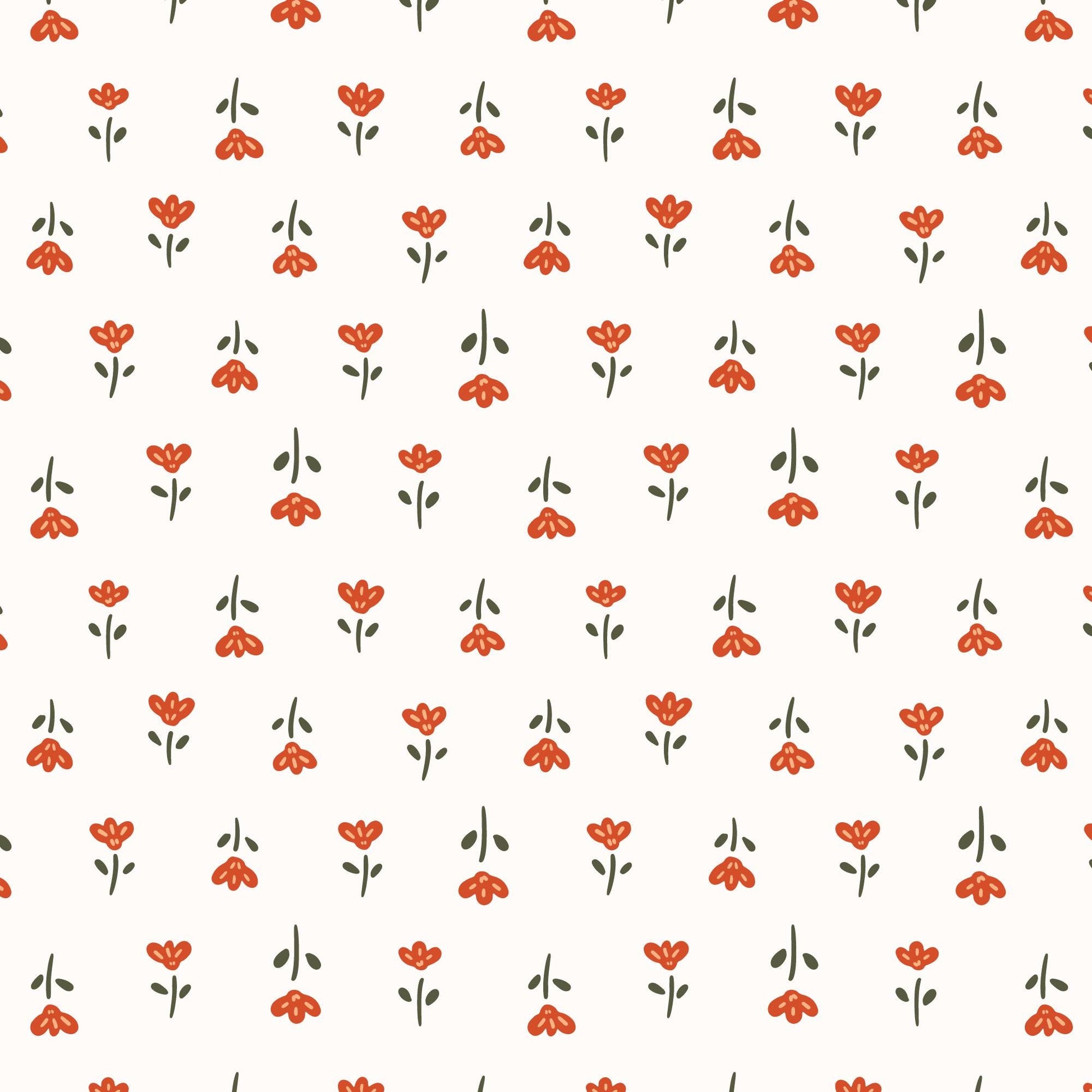 Crimson and Evergreen 5" Fabric Squares, Cloud9 Fabrics 600477, 5" Precut Red Orange Green White Black Floral Quilt Fabric Squares