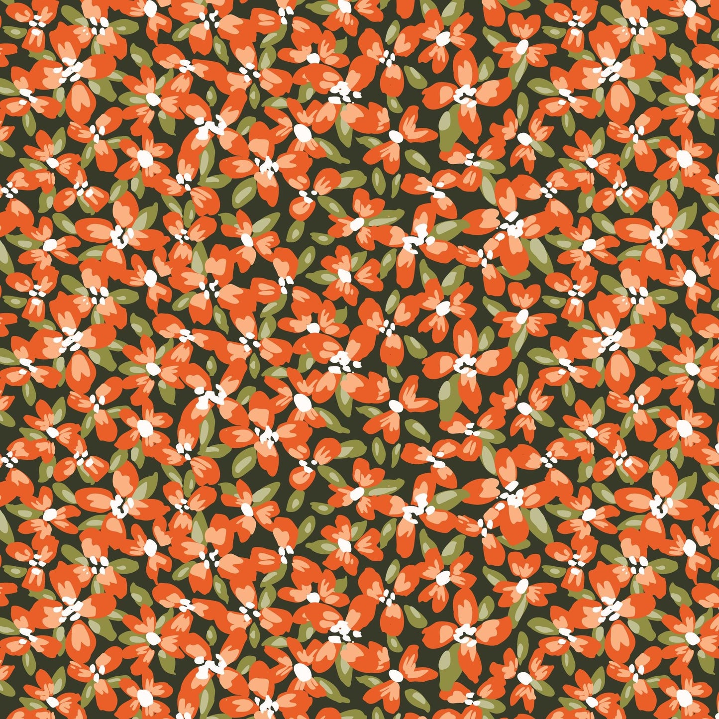 Crimson and Evergreen 5" Fabric Squares, Cloud9 Fabrics 600477, 5" Precut Red Orange Green White Black Floral Quilt Fabric Squares