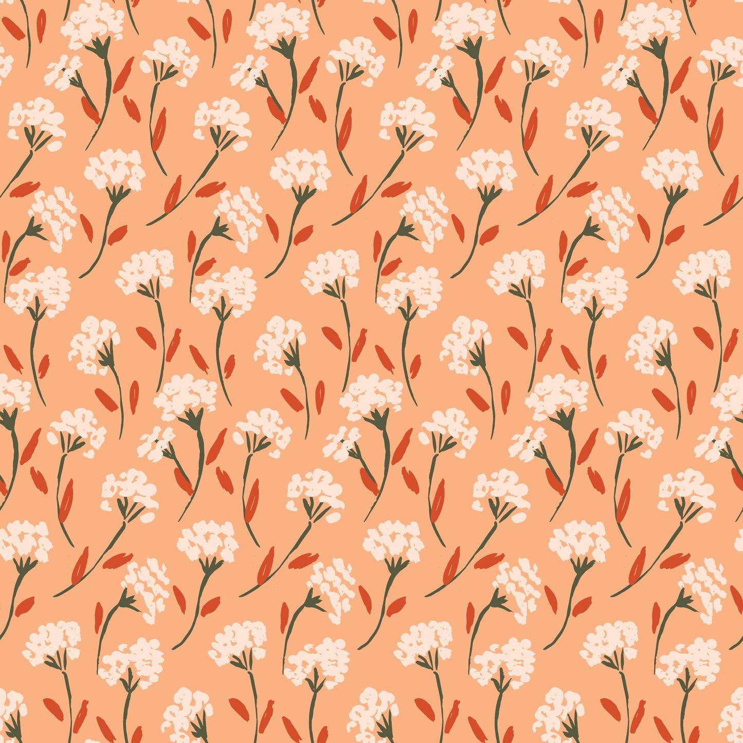 Crimson and Evergreen 5" Fabric Squares, Cloud9 Fabrics 600477, 5" Precut Red Orange Green White Black Floral Quilt Fabric Squares