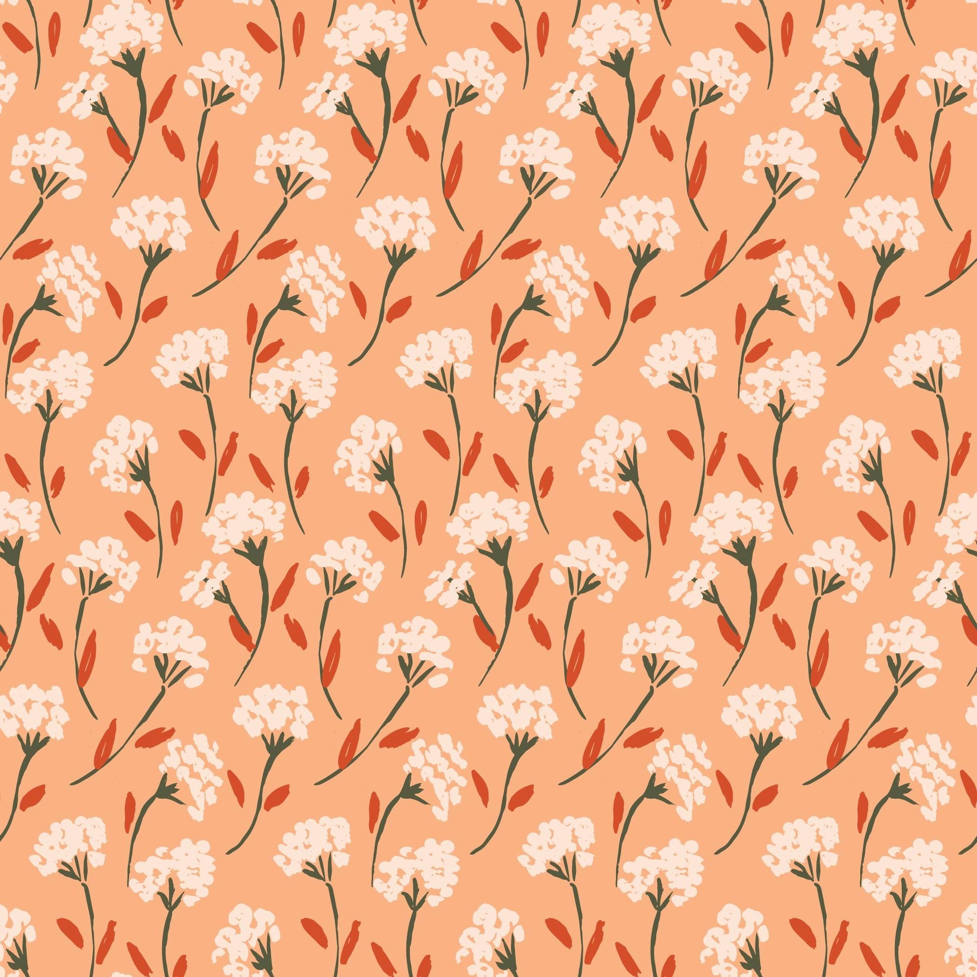 Crimson and Evergreen 5" Fabric Squares, Cloud9 Fabrics 600477, 5" Precut Red Orange Green White Black Floral Quilt Fabric Squares
