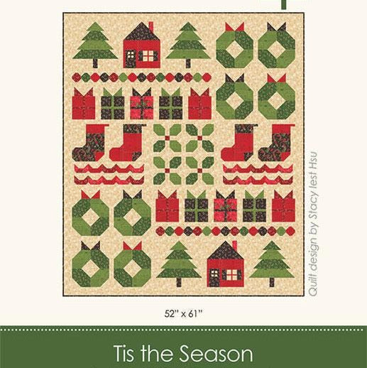 Tis the Season Sampler Quilt Pattern, Stacy Iest Hsu SIH121, Christmas Xmas Trees Wreaths House Stockings Throw Quilt Pattern