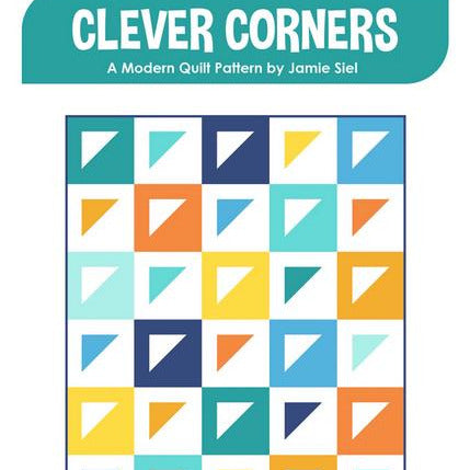 Clever Corners Quilt Pattern, Sew Brainy Designs SBD-113, Fat Quarter Eighths Friendly Modern Baby Throw Quilt Pattern