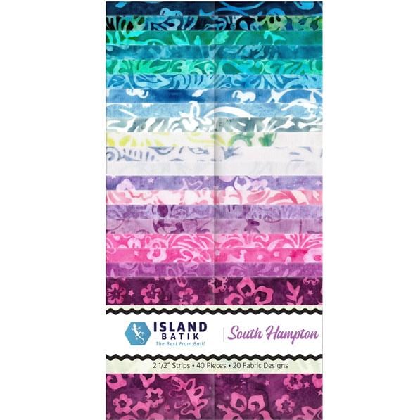 South Hampton 2.5" Strip Pack, Island Batik, 2.5" Precut Blue Pink Purple Batik Jelly Roll Fabric Strips