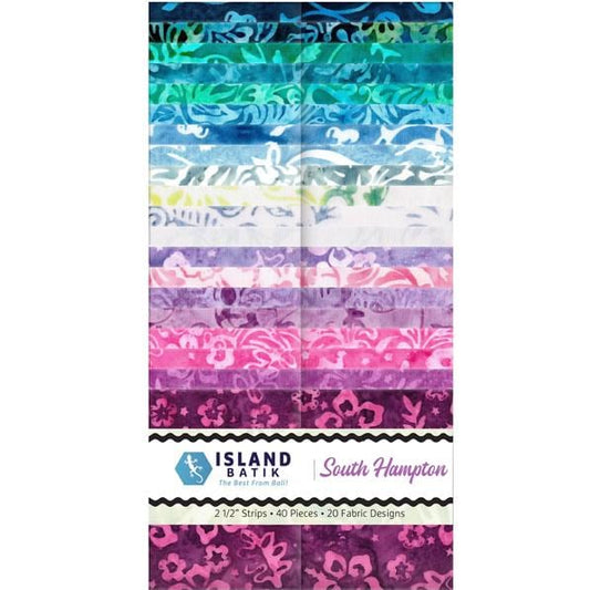 South Hampton 2.5" Strip Pack, Island Batik, 2.5" Precut Blue Pink Purple Batik Jelly Roll Fabric Strips