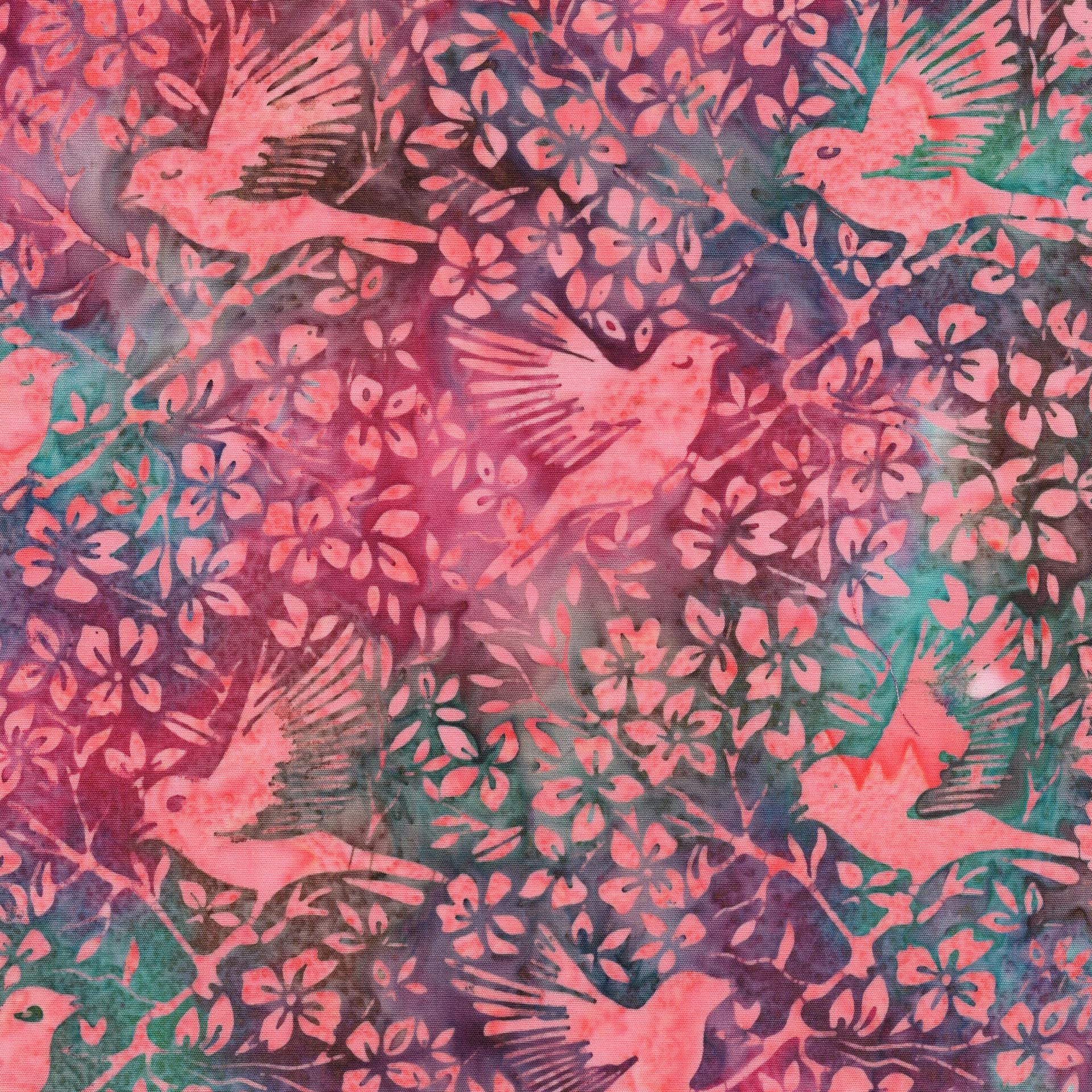 Songbird 5" Stamp, Island Batik, 5" Precut Pink Purple Beige Bird Batik Fabric Charm Pack Quilt Squares
