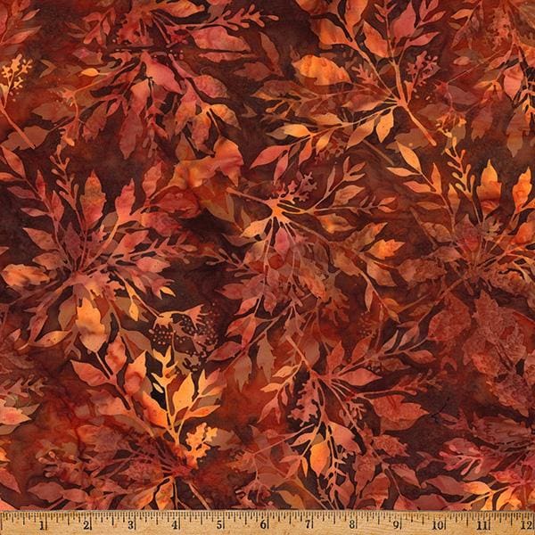 Cinnamon Spice - Brown Rust Leaves Batik Fabric, Hoffman X2646-100-Adobe, Brown Tan Rust Autumn Fall Leaves Batik Fabric, By the Yard