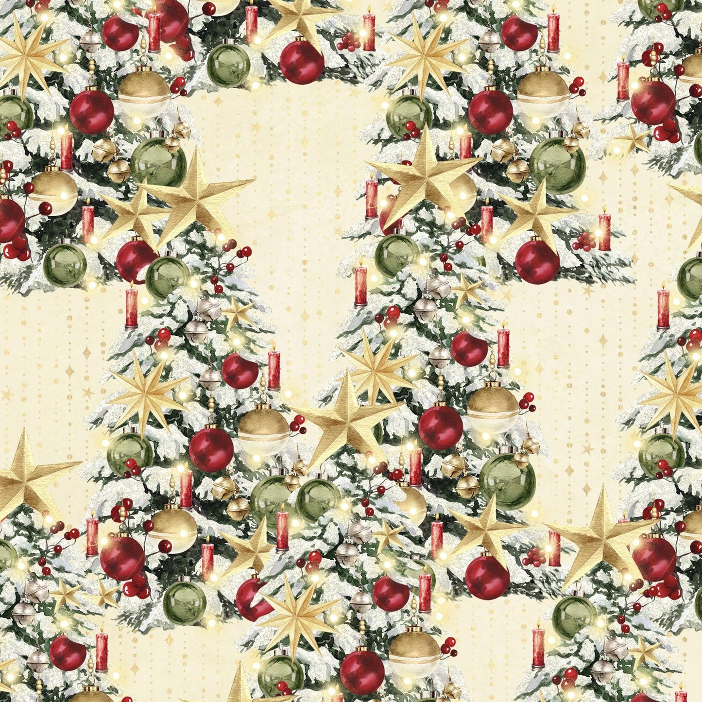 Merry and Bright 10" Squares, White Owl Fabrics MERRYANDBRIGHT-10, 10" Precut Traditional Christmas Xmas Floral Quilt Fabric Squares