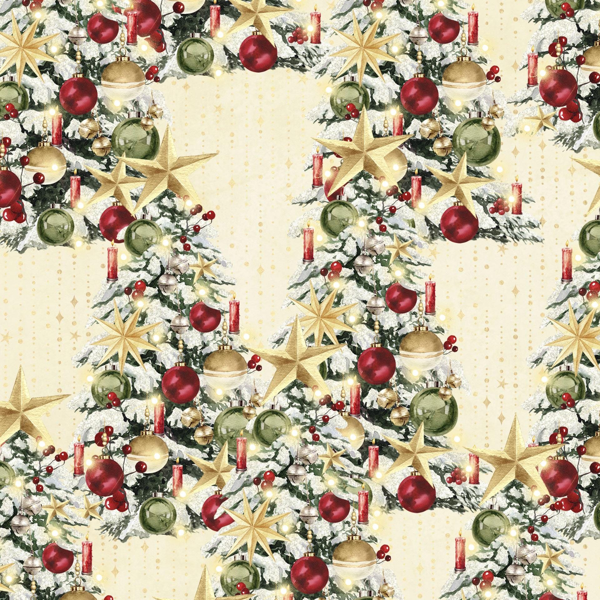 Merry and Bright 10" Squares, White Owl Fabrics MERRYANDBRIGHT-10, 10" Precut Traditional Christmas Xmas Floral Quilt Fabric Squares