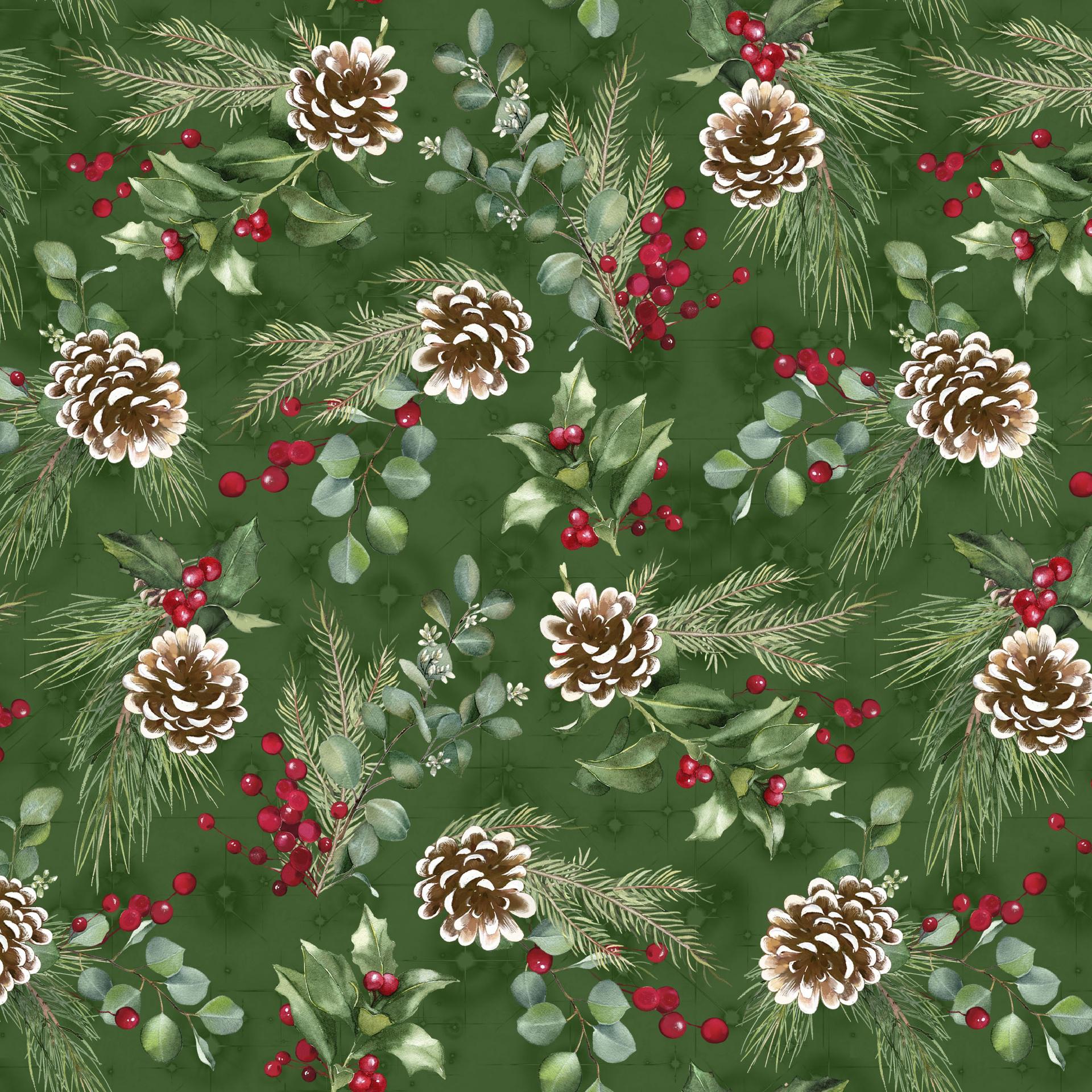 Merry and Bright 10" Squares, White Owl Fabrics MERRYANDBRIGHT-10, 10" Precut Traditional Christmas Xmas Floral Quilt Fabric Squares