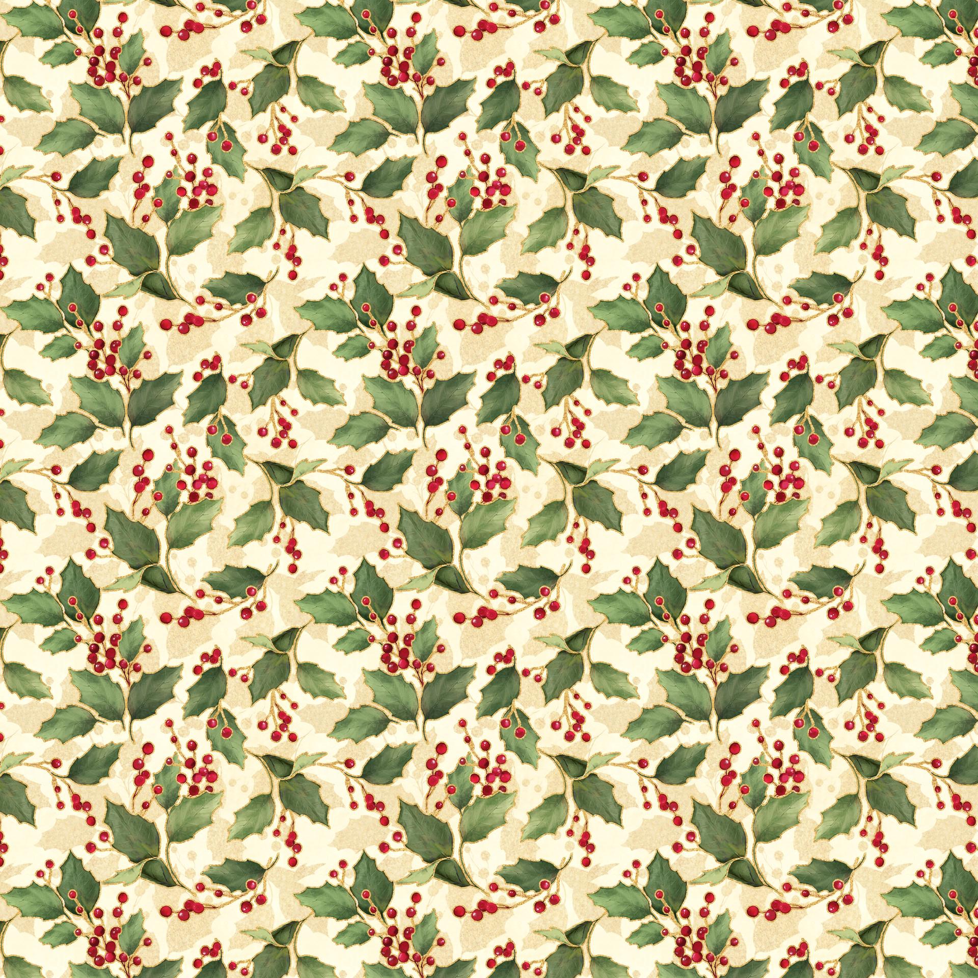 Merry and Bright 10" Squares, White Owl Fabrics MERRYANDBRIGHT-10, 10" Precut Traditional Christmas Xmas Floral Quilt Fabric Squares
