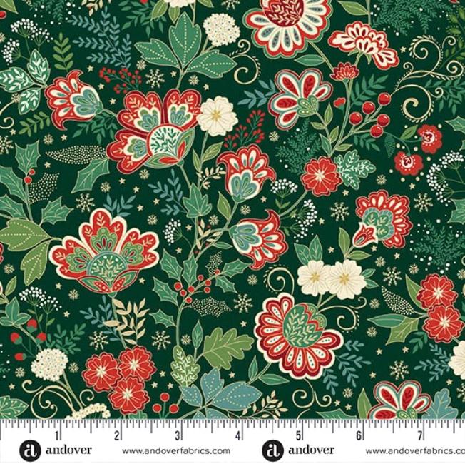 Adorn 2.5" Jelly Roll, Andover 25-ADOR-40, 2.5" Precut Gold Metallic Traditional Christmas Xmas Jelly Roll Fabric Strips, Makower UK