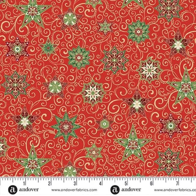 Adorn 2.5" Jelly Roll, Andover 25-ADOR-40, 2.5" Precut Gold Metallic Traditional Christmas Xmas Jelly Roll Fabric Strips, Makower UK