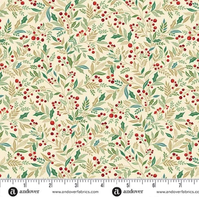 Adorn 2.5" Jelly Roll, Andover 25-ADOR-40, 2.5" Precut Gold Metallic Traditional Christmas Xmas Jelly Roll Fabric Strips, Makower UK