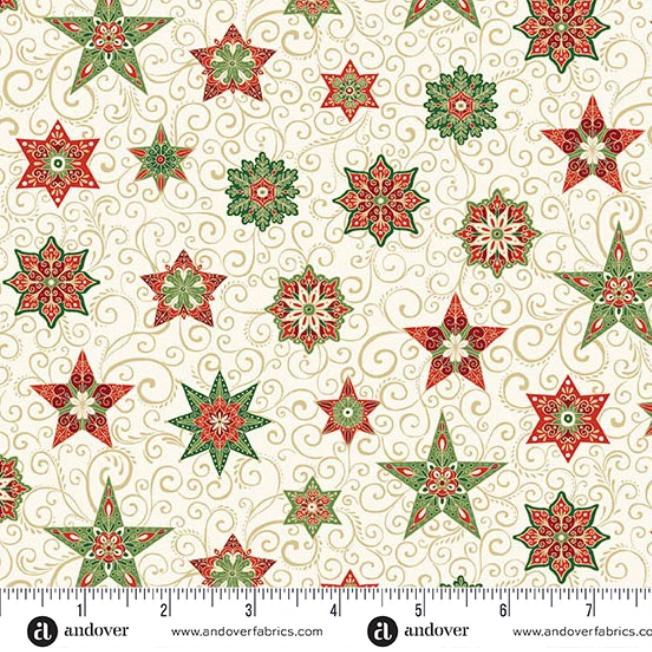 Adorn 2.5" Jelly Roll, Andover 25-ADOR-40, 2.5" Precut Gold Metallic Traditional Christmas Xmas Jelly Roll Fabric Strips, Makower UK